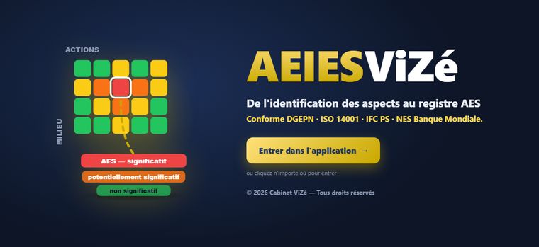 Page d'accueil de l'application AEIES ViZé du Cabinet ViZé