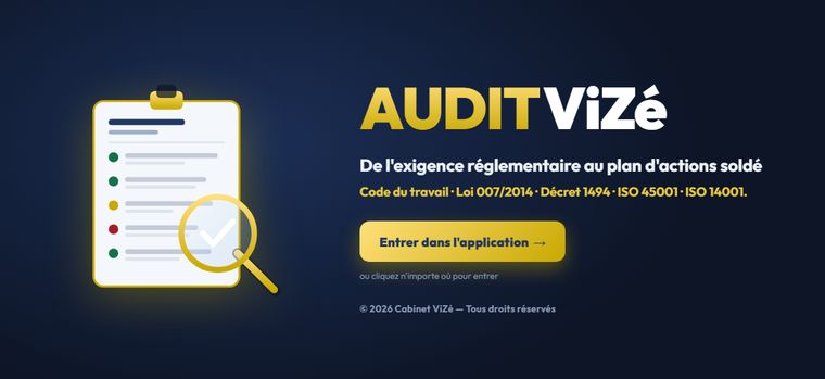 Page d'accueil de l'application AUDIT ViZé du Cabinet ViZé
