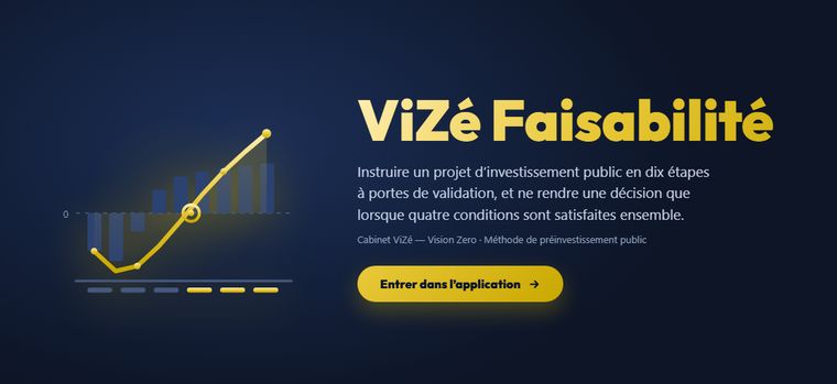 Page d'accueil de l'application ViZé Faisabilité du Cabinet ViZé