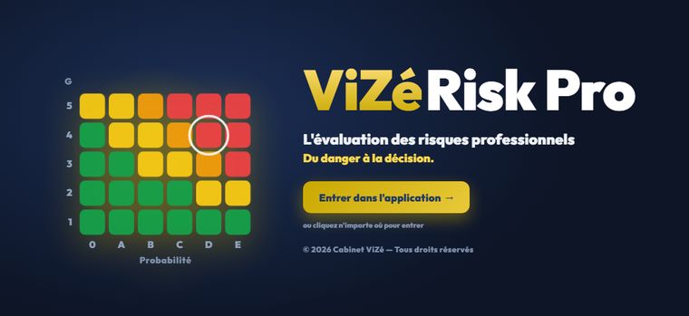 Page d'accueil de l'application ViZé Risk Pro du Cabinet ViZé
