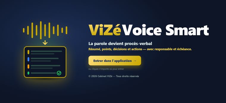 Page d'accueil de l'application ViZé Voice Smart du Cabinet ViZé